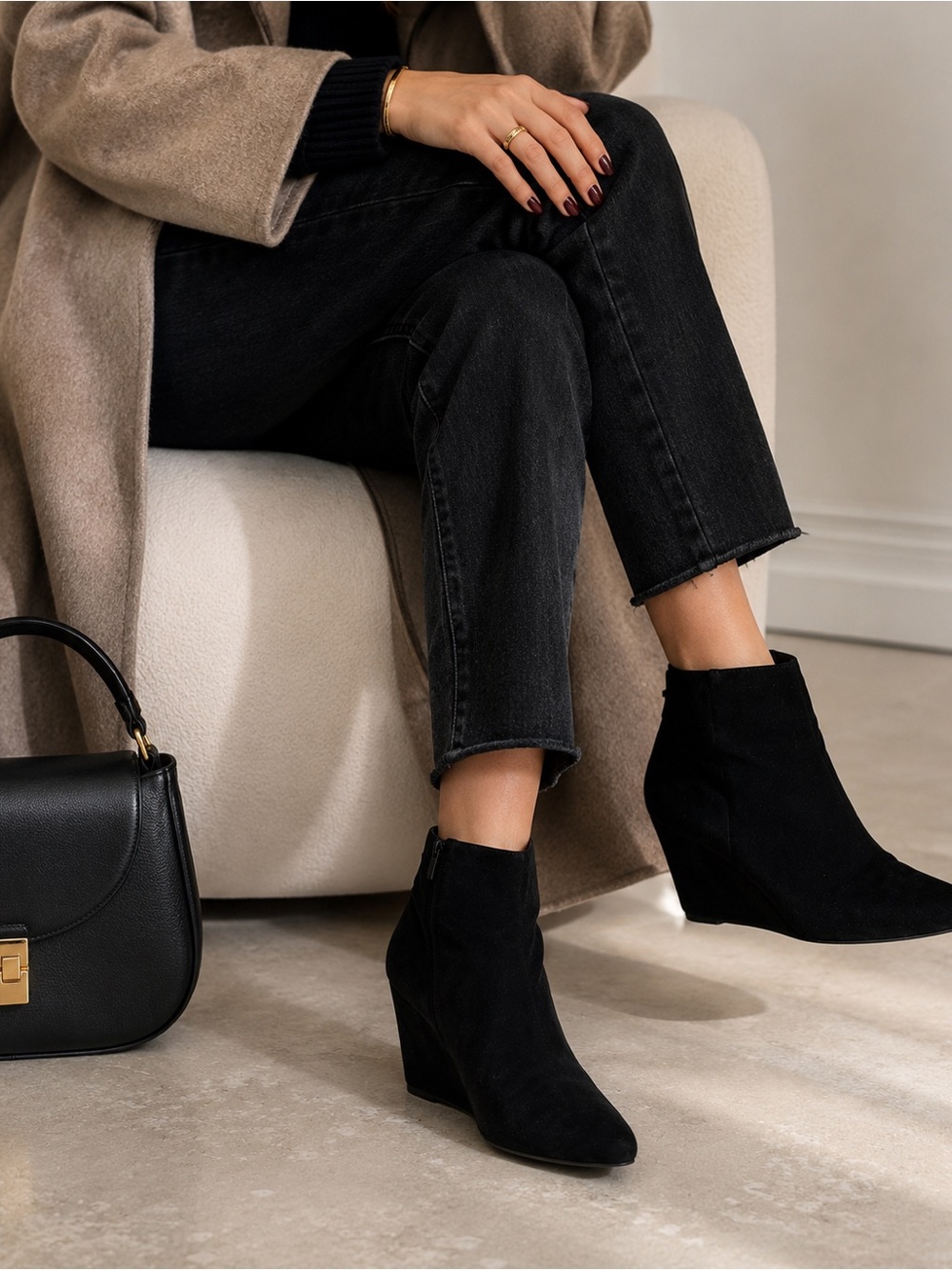 Jessica Simpson Black Faux Suede Wedge Ankle Boots
